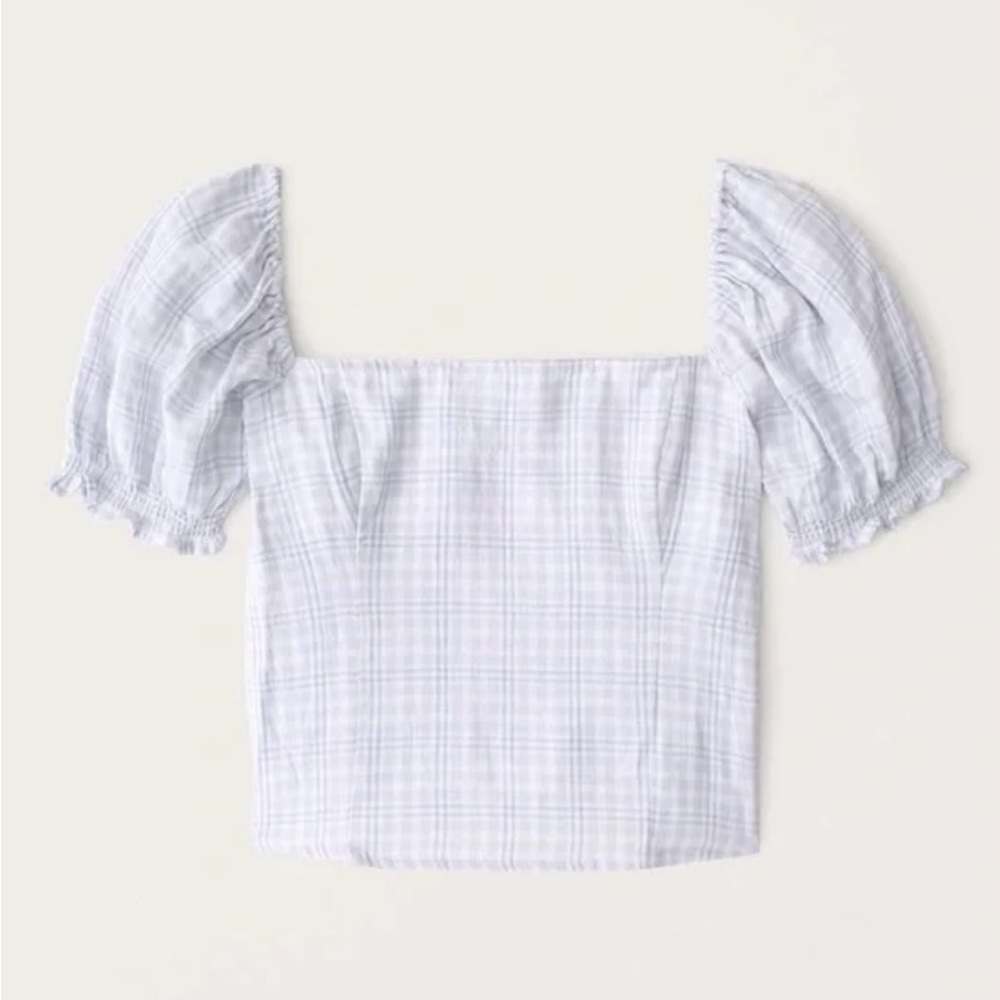 Abercrombie & Fitch Blue and White Puff Sleeve Crop Blouse